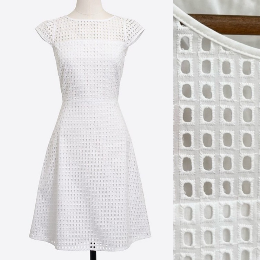 J Crew white square eyelet a-line dress crewneck tea length size 10
